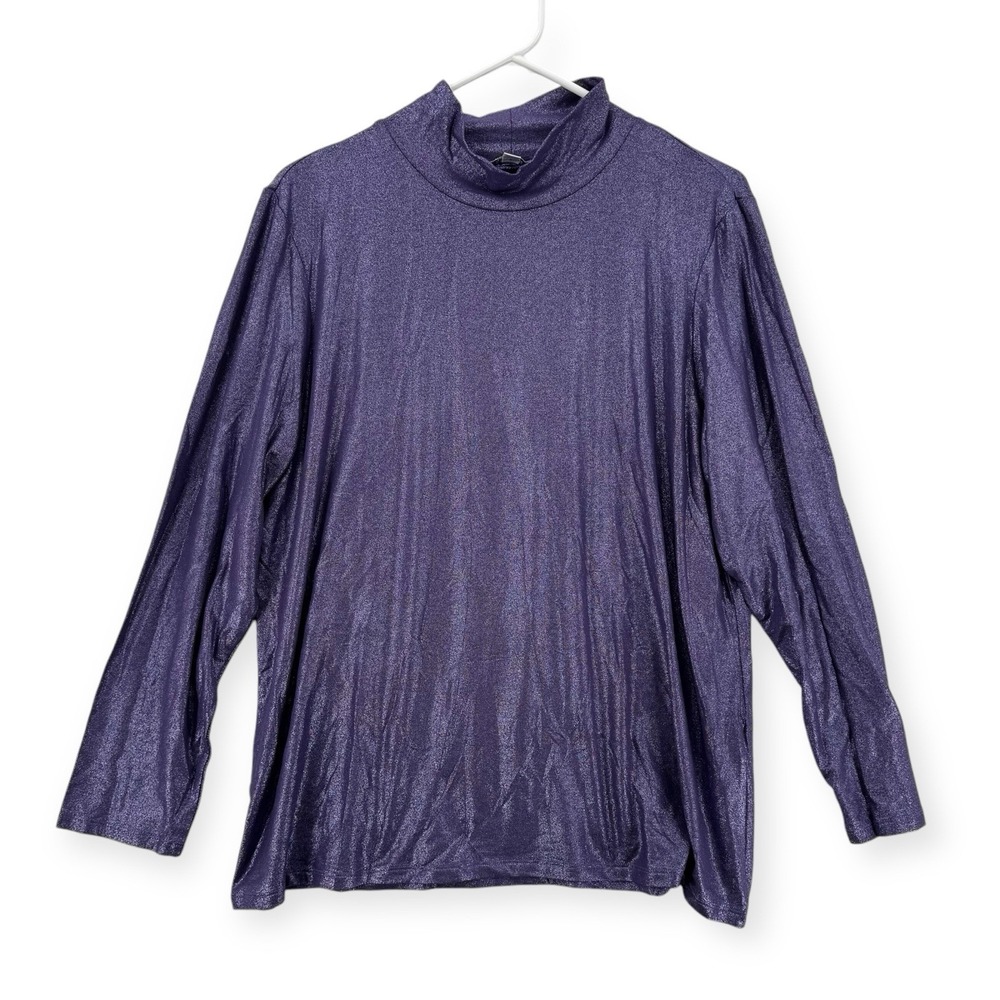 Chico's Metallic Top Womens 3 / XL Purple Mock Nk Stretch Long Sleeve Shirt NWOT
